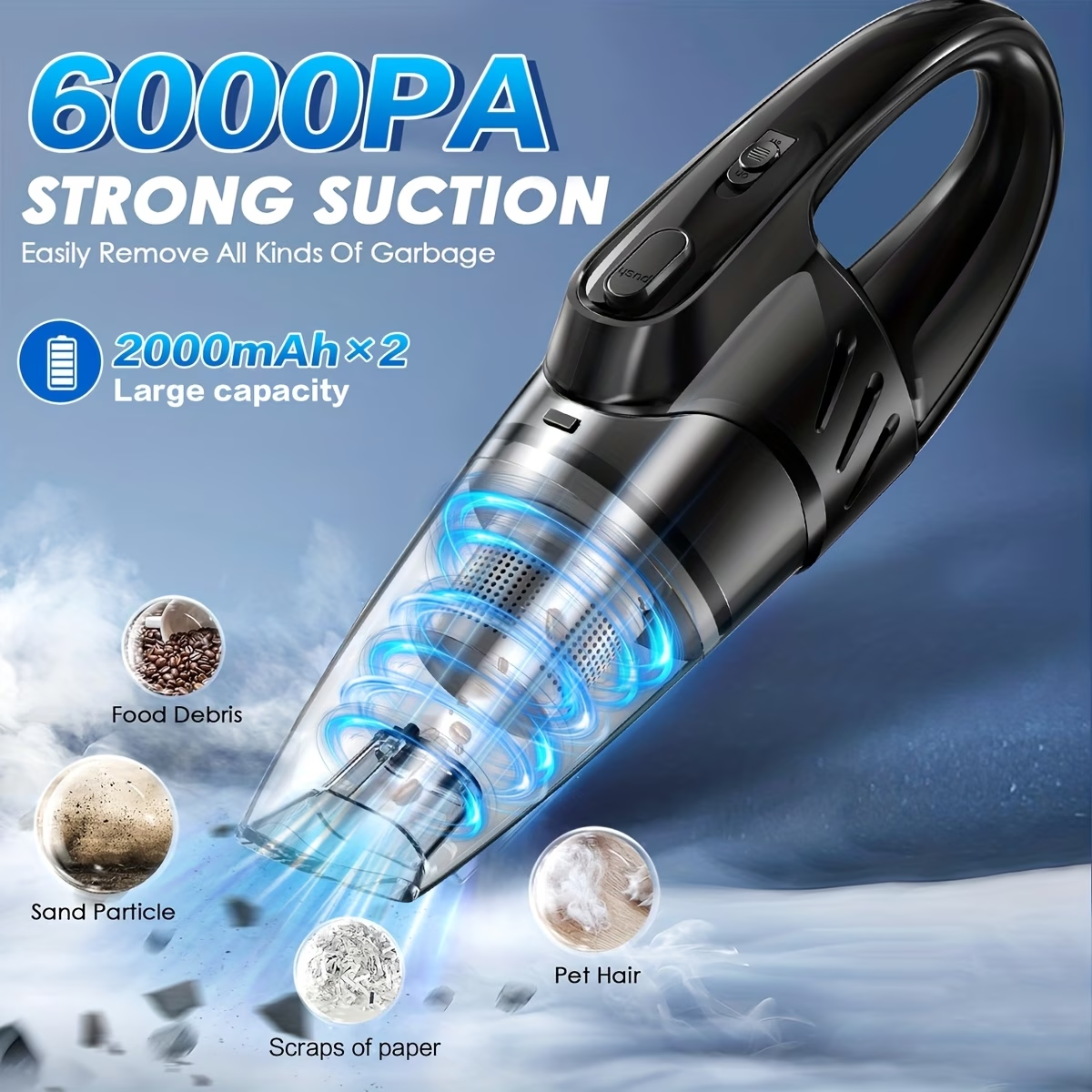 Vacuum Cleaner, Strong Suction, Handheld Vacuum, 2000Mah Large Capacity, Low Noise, Comes with 5 Accessories, Household Vacuum, Mini Vacuum for Car Interior Cleaning, Pet Hair, Kitchen, Home Cleaning Supplies, Car Accessories, Car Supplies Gift
