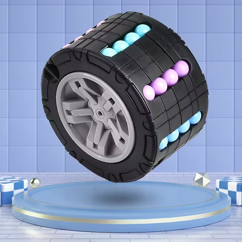 3D Cylinder Cube Toy Magical Bean Gyro Rotating Slide Puzzle Games for Stress Relief in Children Educational Toys (Red, Blue, Black)