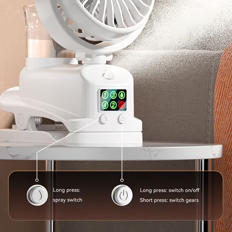 This Is a 2-In-1 Fan And Humidifier, Featuring a Portable Desktop Fan with 4 Adjustable Speeds And 2 Humidity Levels. It Operates Silently at 360 Degrees