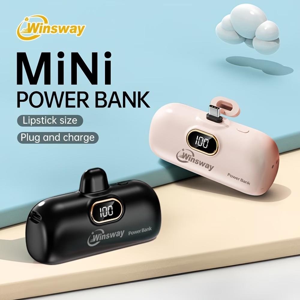 5000mAh Mini Portable Charger Type-C Interface Fast Charging Metal Tail Plug Upgraded Firmly, LED LCD Display, Suitable For Phone 17/16/15Pro/Pro Max/Pad Pro/Android Phones, Suitable For Giving Friends Exquisite And Compact Gifts On Festival