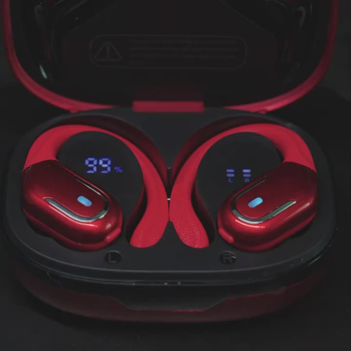 LIFEBEE Wireless Earbuds with Earhooks - Pure Bass Sound, Dual-LED Display, Noise Cancelling Headset with Built-in Microphone for Running Sports
