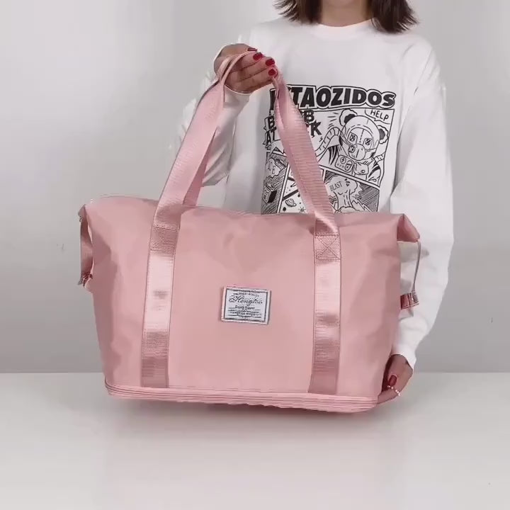 Large Capacity Women'S Duffle Bag - Pink Nylon Gym And Travel Tote, Lightweight Luggage Handbag, Versatile Sports Bag, Casual Style, Hand Washable
