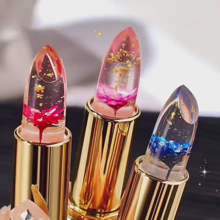 Pack of 2 Crystal Flower Jelly Lipstick, Color-Changing Lipstick, Long-Lasting Nourishing Lip Balm, Moisturizing Magic Temperature Color-Change Lip Gloss