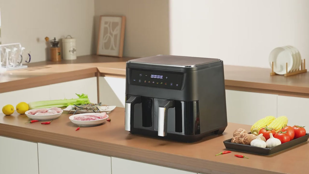 10Qt 10-in-1 Dual Air Fryer, Fresh Balanced Meals for Family And Children with Double Baskets, Sync Cook & Finish to Bake, Roast, Reheat, Broil for Easy Cooking, Dishwasher Safe - Includes Air Fryer Paper Liners 50pcs, Christmas Gift