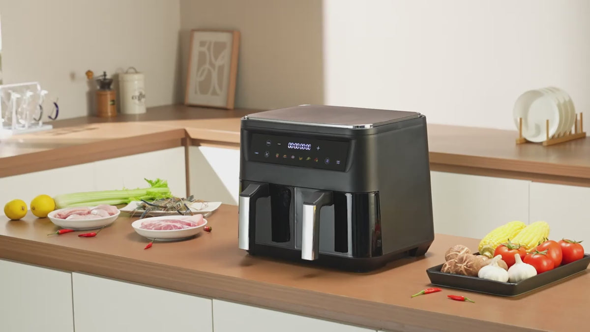 10Qt 10-in-1 Dual Air Fryer, Fresh Balanced Meals for Family And Children with Double Baskets, Sync Cook & Finish to Bake, Roast, Reheat, Broil for Easy Cooking, Dishwasher Safe - Includes Air Fryer Paper Liners 50pcs, Christmas Gift