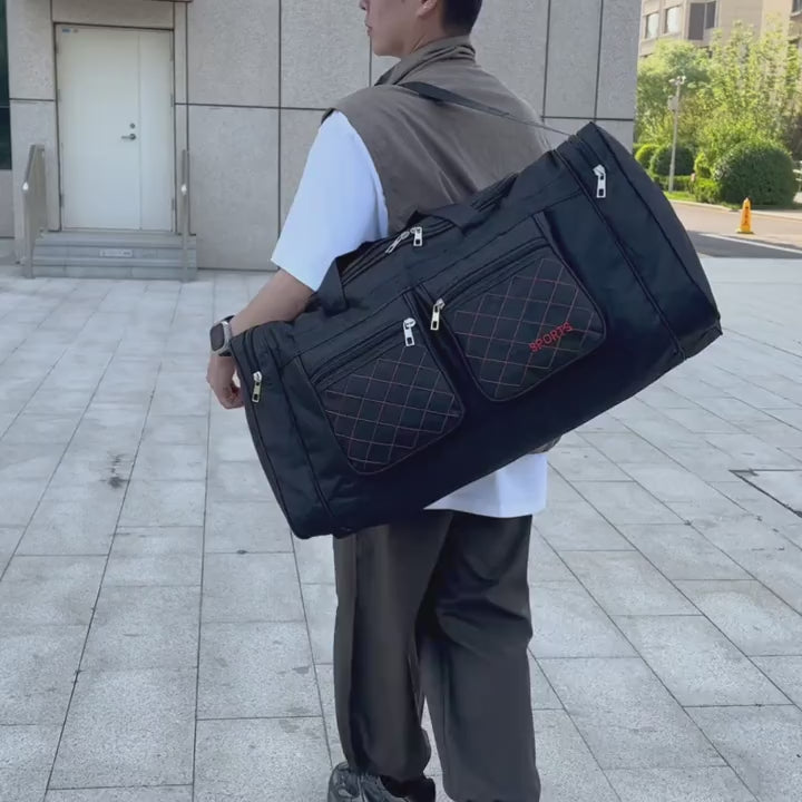 Large Capacity Travel Duffel Bag for Men & Women - Durable Oxford Fabric, Multiple Compartments, Adjustable Shoulder Strap, Ideal for Business Trips & Short Journeys, with "SPORTS" Print, Travel Bag