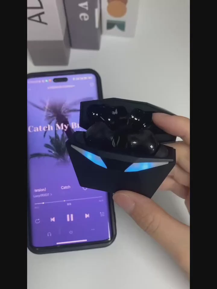 [Gaming Earbuds] 40H Wireless Bluetooth Gaming Earbuds | Blue Light Headset with 3D Surround Sound, Touch Control, Blue LED Eyes - Perfect for Streamers & Gamers