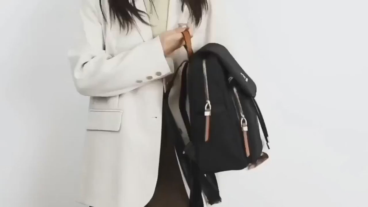 Fashionable Large Capacity Women'S Backpack | Lightweight, Adjustable Shoulder Straps, Durable Lining, Zipper Closure, Black with White Logo, Perfect for Travel & Daily Commute, Secure Zipper Closure
