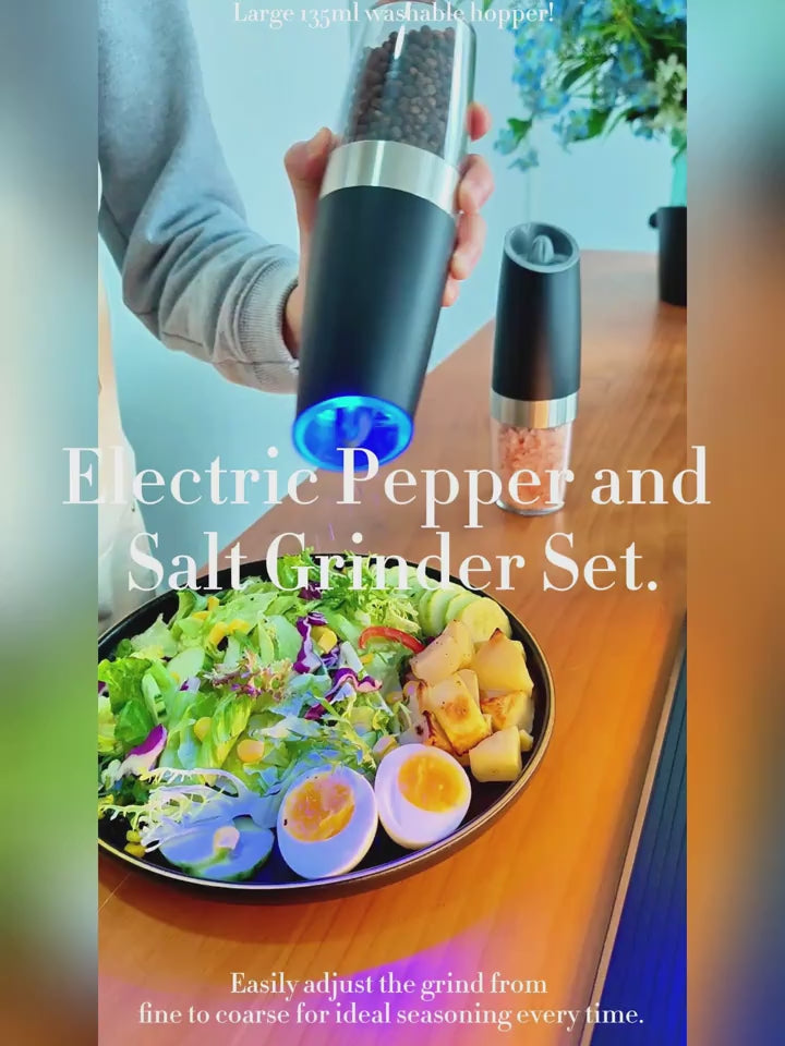 1/2pcs/set, Gravity Electric Salt And Pepper Mill, Powerful Pepper Grinder, Tilt to Grind Automatically, Battery Powered, Coarseness Adjustable, Upgraded Large Capacity, Easy to Clean, One-Hand Operation, Kitchen Essentials, LED Light, Gift Ideas