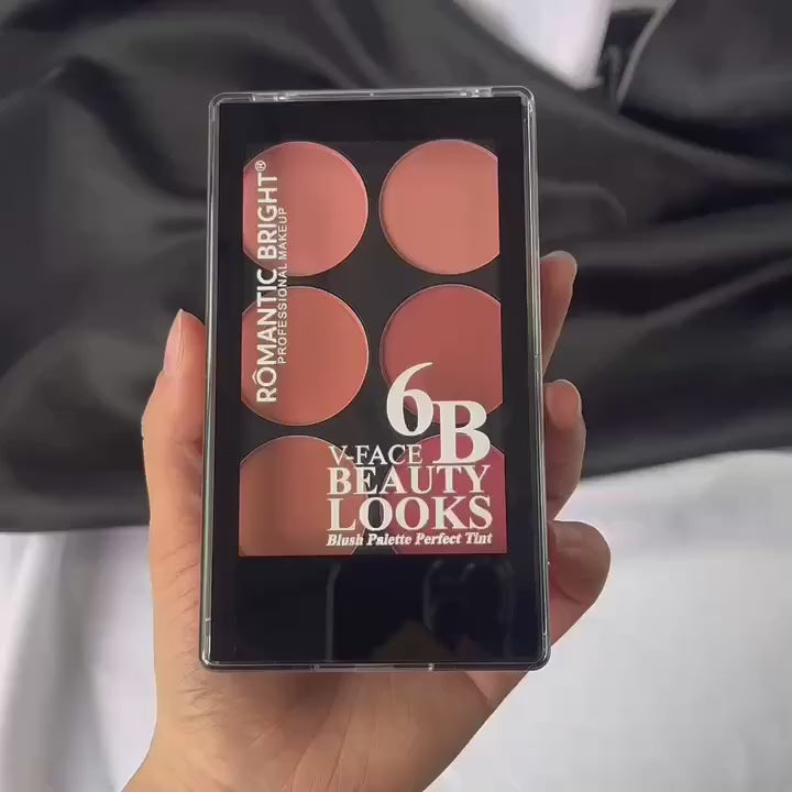 6-Color Waterproof Blush Palette - Easy-to-Apply, Natural 3D Makeup Look, Shade Enhancement for All Skin Tones, Matte & Shimmer Finishes in Red Hues, Makeup Palette