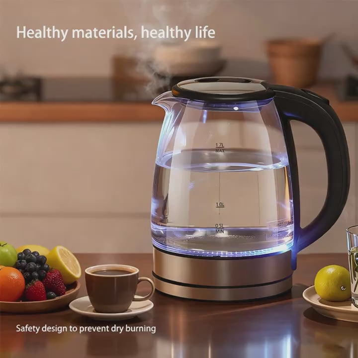 Electric Kettle, 67.63oz Large Capacity, Glass Electric Kettle, 1000W High Power, Anti-dry Burning And Rapid Heating, Suitable For Kitchen, Dining Room And Living Room, For Brewing Coffee And Milk, Saving More Heating Time And Being Safer.