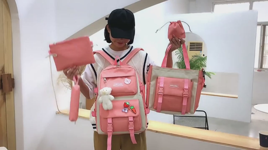 4pcs/Set Easy Leisure Backpack Large Capacity Schoolbag Travel Bag Canvas Shoulder Bag, for Teenager, For Teenager