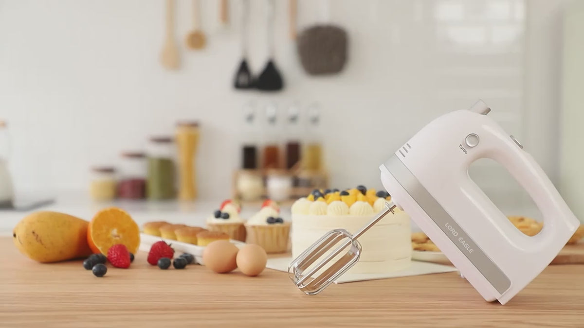 Electric Hand Mixer Complete Set with Attachment Storage Case, Includes 5 Stainless Steel Accessories, Turbo Boost & 5-Speed Settings for All Baking Needs