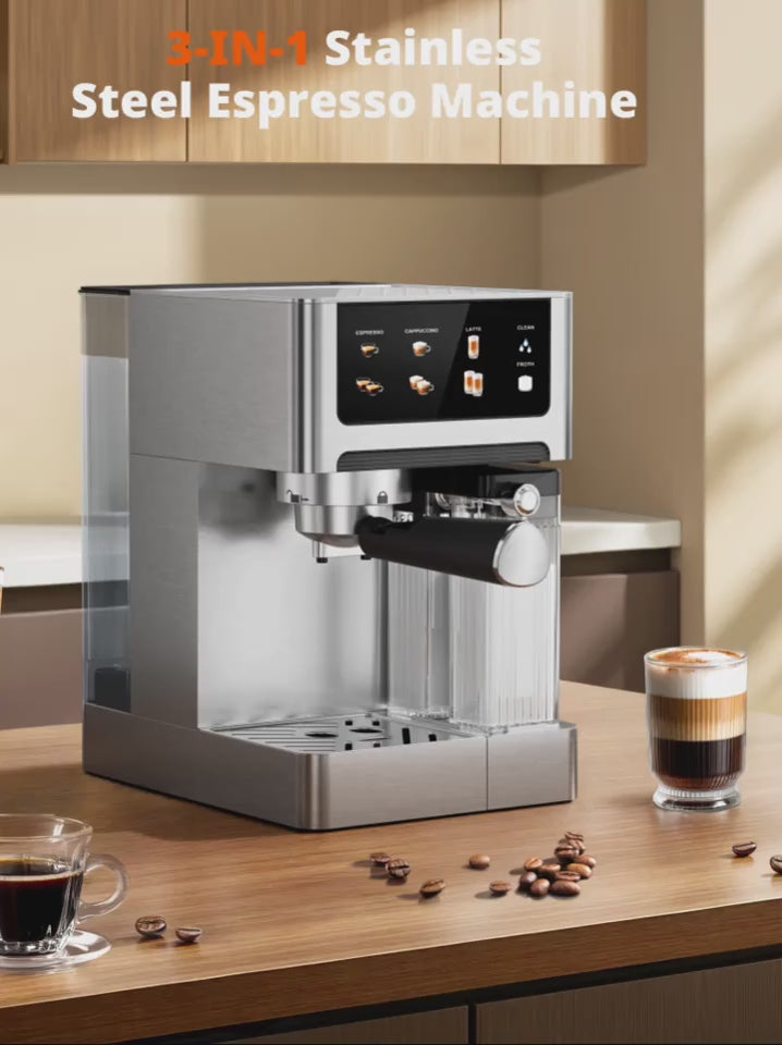 20-Bar Dual Boiler Espresso And Cappuccino Machine - 3-in-1 Latte Coffee Maker With Automatic Milk Frother And LED Touch Control