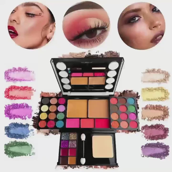 [Ultimate Makeup Set] 37pcs Ultimate Makeup Set for Beginners: Eyeshadow Palette, Blush, Lip Gloss & Contour Kit with Applicators - Includes Brown, Berry, Coral & Blue Tones for Women