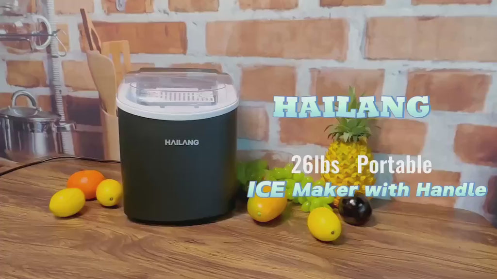 Countertop Ice Maker With Handle | Produces 26 Pounds Of Ice Within 24 Hours, Makes 9 Ice Cubes In 6 Minutes, Portable with Basket and Ice Scoop, Suitable for Malls/Warehouses/Offices